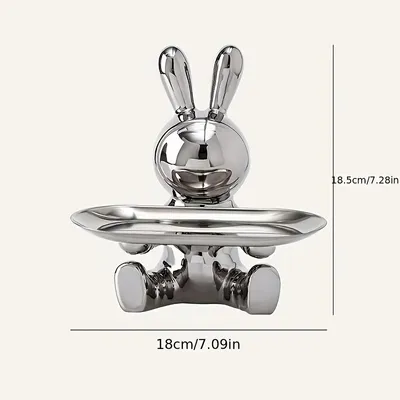 Image de Porte-clés design Lapin argenté - Coupe décorative moderne en céramique 18 x 18,5 cm