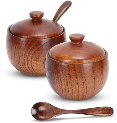 Produktbild von Holz-Salz- und Gewürzdose mit Deckel und Löffel, Holz-Gewürzdose, Keller, Salz- und Pfefferdose, Gewürzbehälter, Holz-Gewürzpot, Gewürzbehälter, Kochutensilien