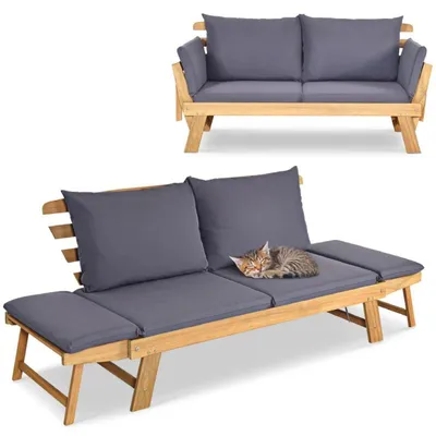 Image de Canapé-lit 2 places OP71195GR, 198 x 75 x 75 cm, bois d'acacia - C