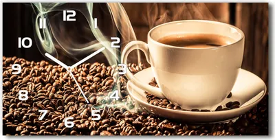 Produktbild von Wanduhr aus Glas – 60x30 cm - Glasbild - Glasuhr - Gehärtetes Glas - weisse-zeiger - aromatischer Kaffee