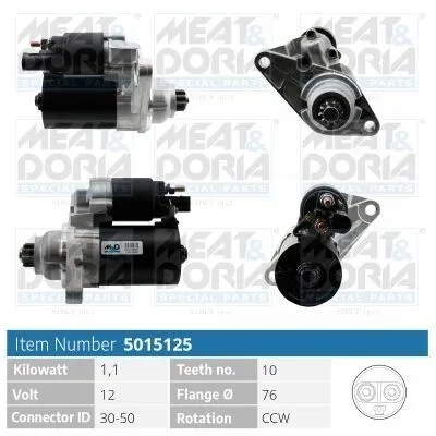 Produktbild von MEAT & DORIA 5015125 Starter Anlasser 1,1kW für VW GOLF VI (5K1) 12V