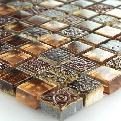 Produktbild von Mosaikfliesen Escimo Glas Naturstein Mix Braun Gold