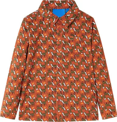 Produktbild von Kinderhemd aus 100 % Baumwolle, Größe 92, Rostbraun mit Fuchs-Aufdruck