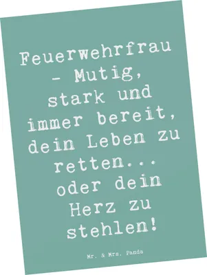 Produktbild von Mr. & Mrs. Panda Postkarte Spruch Feuerwehrfrau Heldin - Meeresbrise - Geschenk, Berufsprodukte, Ansichtskarten, Stark, bildkarte, personalisierte Geschenke, Beruf