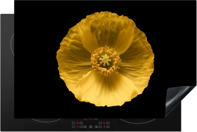 Produktbild von KitchenYeah© Herdabdeckplatte Blumen - Mohn - Gelb , 80x52cm, Küche Deko, Glaskeramikkochfeld Herdabdeckung, Abdeckplatte fùr Kochfeld