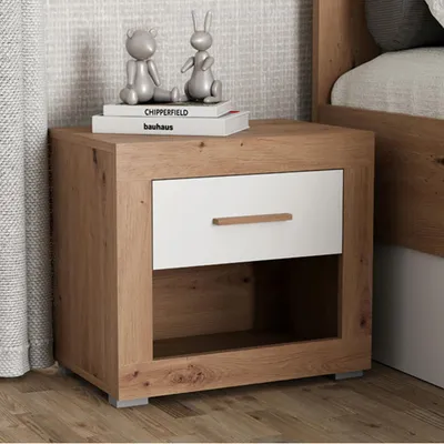 Immagine prodotto di Varkal - Comodino, 52x35x47h cm Marrone Rovere, un Cassetto
