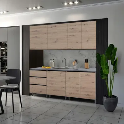 A modern kitchen scene with a modular kitchen unit.