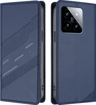 Image de Etui pour Xiaomi 14, étui portefeuille en cuirPolyuréthaneavec fente pour carte et fonction stand Blau
