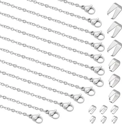 Productafbeelding van Kunststofkettingen, 30 stuks, 45 cm - Kabelkettingen van roestvrij staal - Kreeftsluitingen - Voor het maken van sieraden - 2 mm dik