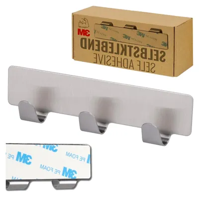 Produktbild von Hakenleiste Küche mit 3 Edelstahl Haken selbstklebend MH020-1 Handtuchhaken ohne Bohren Klebehaken Badezimmer Kleiderhaken zum Kleben Badhaken Badezimmerhaken Wandhaken Bad Aufhängehaken
