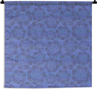 Produktbild von MuchoWow® Wandteppich Wandbehang Blumen - Muster - Blau 120x120 cm Tapisserie Dekoration Wandtuch - Modern - Baumwollgewebe