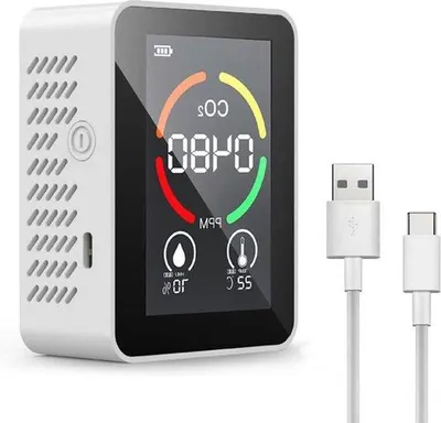 Obrázek produktu pro Měřič CO2 s LCD displejem – monitorování teploty a vlhkosti vzduchu – pro použití v kuchyních a učebnách