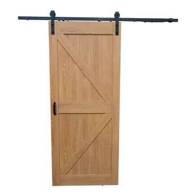 Produktbild von inova Holzschiebetür 1025 x 2150 mm, Scheunentor Eiche, Komplettset mit schwarzem Beschlag, Softclose beidseitig