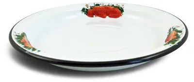 Produktbild von Erdbeere Emaille Tablett Serviertablett mit Motiv RUND 1,5 Liter ca 30cm emailliert