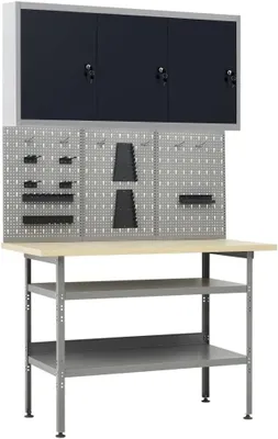 Productafbeelding van Werkplaatsset met werkbank (draagvermogen 300 kg), 3 gereedschapswanden (120 cm) en 1 kast