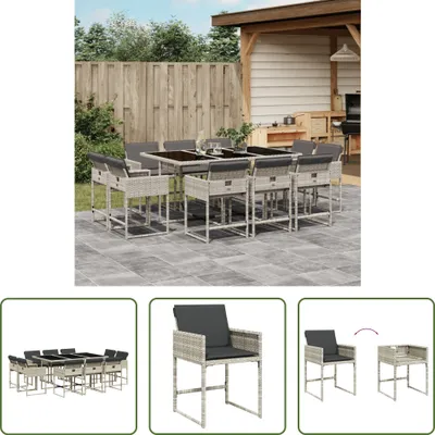 Produktbild von The Living Store 11-tlg. Garten-Essgruppe mit Kissen Hellgrau Poly Rattan