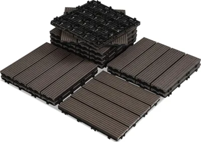 Obrázok produktu pre Izrielar 11 ks WPC terasové dlaždice s odvodnením a klikovým systémom pre záhradné a balkónové podlahy 30 x 30 cm tmavohnedé
