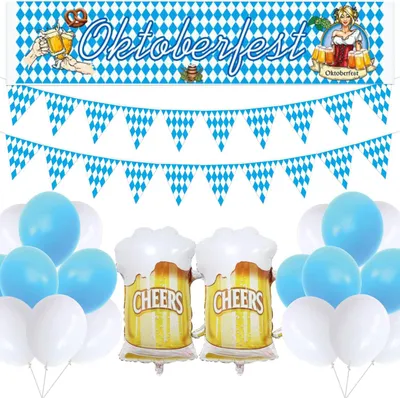 Productafbeelding van decoratieset: 52 ballonnen, een banner en 10 meter vlaggen