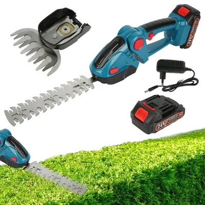 Image de Sécateur et taille-haie 2-en-1 - Sécateur électrique sans fil - Lames interchangeables - Tête orientable à 90° - Léger - Rechargeable - 2 batteries - Bleu