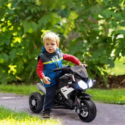 Produktbild von Sweiko Elektro-Kindermotorrad, Lichter & Geräusche, 3 km/h, wiederaufladbar, Kunststoff & Metall, Schwarz/Weiß
