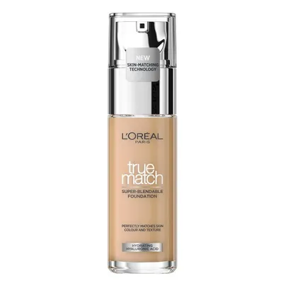 A studio shot of a L'Oréal Paris True Match foundation bottle against a white background.