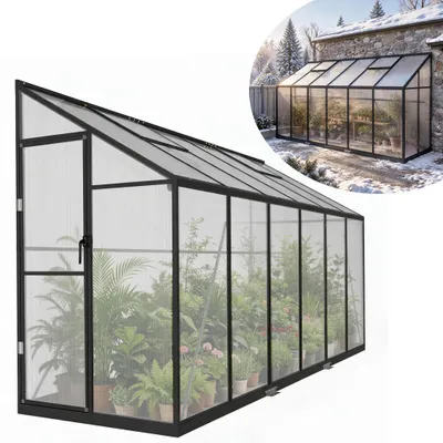 Productafbeelding van XINZI Tuinkas, 365x110x195 cm, wandmodel, tuinkas met versteviging van staalprofielen, 2 dakramen, 4 mm polycarbonaat holle platen