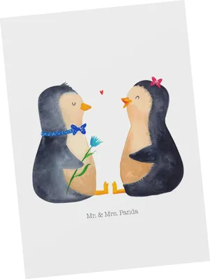 Produktbild von Mr. & Mrs. Panda Grußkarte Pinguin Pärchen - Weiß - Geschenk, Postkarte, Liebe, Postkarten, Ansichtskarten, Hochzeit, Verknallt, spruchkarte, Liebespaar, Fotokarte