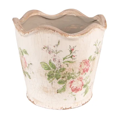 Zdjęcie produktu dla Clayre & Eef Doniczka Ø 12x11 cm Kwiaty ceramiczne różowo-beżowe