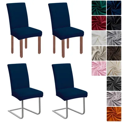 Immagine prodotto di Copri sedie in velluto, set da 4, blu navy, universali, elasticizzati, lavabili
