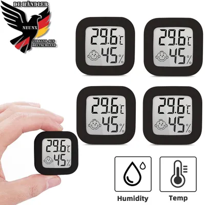 A collage of small digital thermometers and a logo, with a hand holding one of the thermometers.