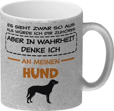 Produktbild von In Wahrheit denke ich an Hunde Glitzer-Kaffeebecher