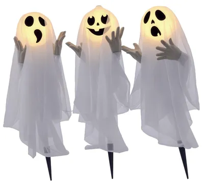 Productafbeelding van Halloweenversiering, 3 lichtgevende spookjes, bewegingssensor, 54 x 10 x 60 cm, wit