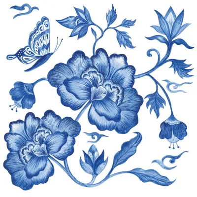 Produktbild von 20 Servietten Princess Peony - Blaue Blumenwelt 33x33cm