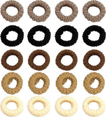 Produktbild von 20 Haargummis für Damen, kleine Stoffhaargummis, Zopfgummis und dicke elastische Haarbänder in mehreren Farben, Haarschmuck für Mädchen mit langen, feinen oder lockigen Pferdeschwänzen