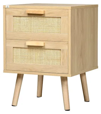 Produktbild von Nachttisch mit 2 Schubladen, Beistelltisch im Boho-Stil 40x40x56cm, Naturholzfarbe
