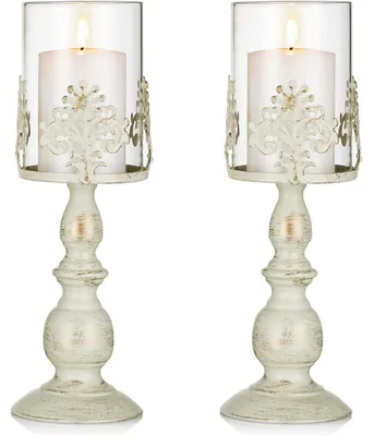 Productafbeelding van Kaarsenstandaard set, 2 stuks, ivoorwit metaal, 27/33 cm, geschikt voor bruiloften, feesten en decoratie