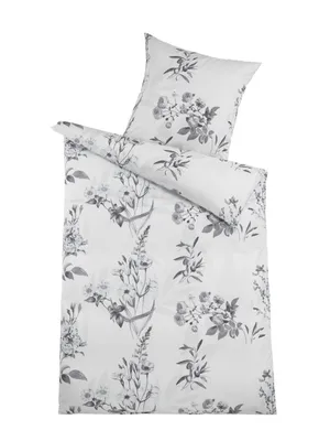 Produktbild von Optidream Mako Satin Bettwäsche 135 x 200 cm Bettbezug 135 cm x 200 cm  Kopfkissenbezug 80 x 80 cm Gress weiss / grau