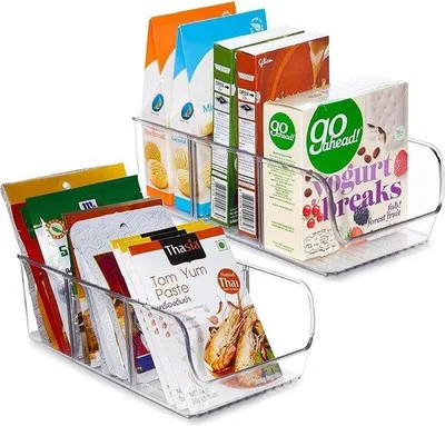 Productafbeelding van Unyqoos® 2-delige koelkastorganizer – Opbergbox met 3 compartimenten, 28 x 14 x 9 cm, gemaakt van breekvaste, BPA-vrije kunststof, geschikt voor thee, snacks en voorraad