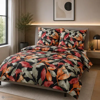 Produktbild von Warme Bettwäsche Bierbaum Nicki 3605-60 Blätter rot orange 155x220