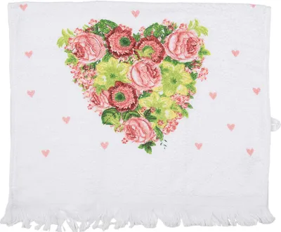 Produktbild von Clayre & Eef Gästehandtuch 40x66 cm Weiß Rosa Baumwolle Herz