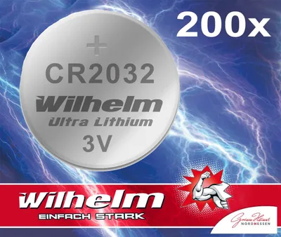 Produktbild von 200 x Knopfzelle CR2032 Wilhelm Batterie LIthium 3V CR 2032 Industrieware
