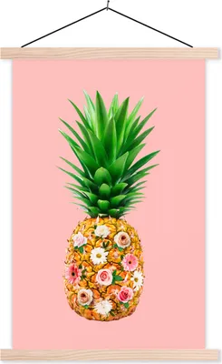 Produktbild von MuchoWow® Textilposter Stilleben - Ananas - Blumen 60x90 cm mit holzfarbenen Rahmen - Textil
