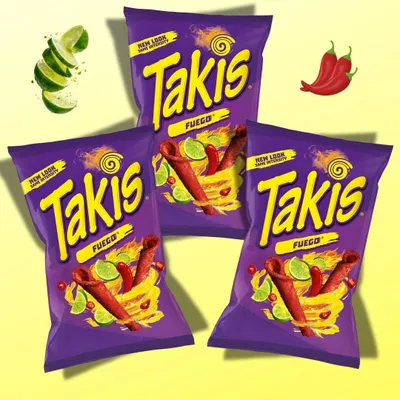 Produktbild von 3× Takis Fuego 100 g – Extra scharfe Maissnacks mit Chili & Limette