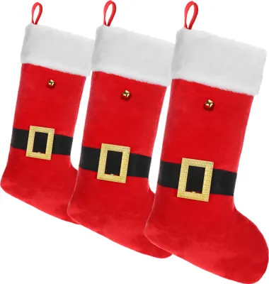 Produktbild von COM-FOUR® 3x Premium Nikolausstrumpf XL zum Befüllen - Weihnachtssocken zum Aufhängen - Nikolausstiefel Samt - Weihnachtsdekoration