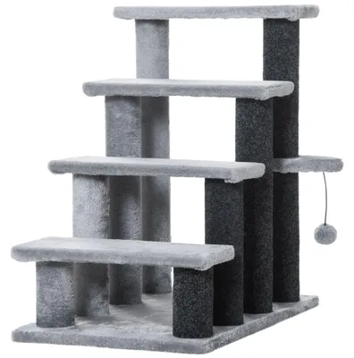 Produktbild von Katzentreppe 4 stufige Haustiertreppe mit Kratzsäulen Ball Hundetreppe, für Haustier