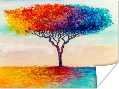 Produktbild von MuchoWow® Poster Gemälde - Ölfarbe - Baum - Regenbogen 40x30 cm - Plakate für die Wände - Poster Wohnzimmer