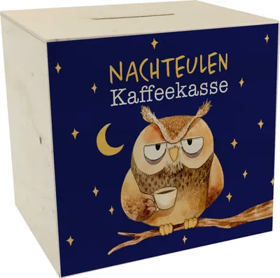 Produktbild von Kaffeekasse für Nachteulen Eule Spardose aus Holz