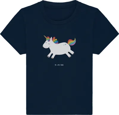 Produktbild von Mr. & Mrs. Panda Babyshirt Einhorn Happy 0. - 6. Monat - French Navy - Geschenk, Baby Kurzarmshirt, Lebensfreude, Organic T-Shirt, Unicorn, Kleinkind, Spannend, Einhörner