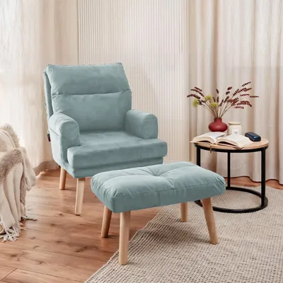 Image de Idohome - Fauteuil relax NEMO réglable avec repose-pieds et pieds en bois, couleur : bleu marine Trinity 22