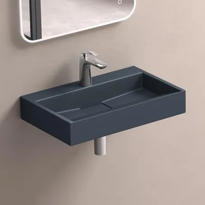 Produktbild von doporro Waschbecken Aufsatzwaschbecken Mineralguss Hängewaschbecken Waschtisch matt Anthrazit 60x46x11cm mit Armaturloch inkl. Ablaufgarnitur Colossum19